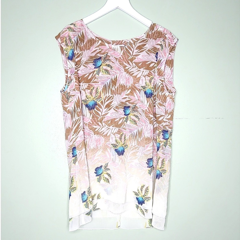 Cabi Floral Top M Sleeveless Multi Flowy Tropical Coastal Prep Lightweight